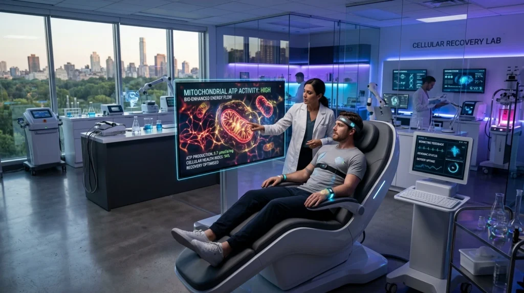 Cellular longevity and mitochondrial recovery research in modern biohacking laboratory