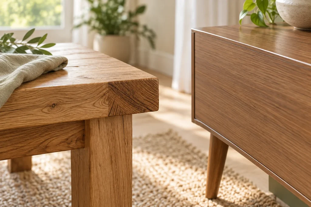 Wood furniture edges and a soft cloth for routine care