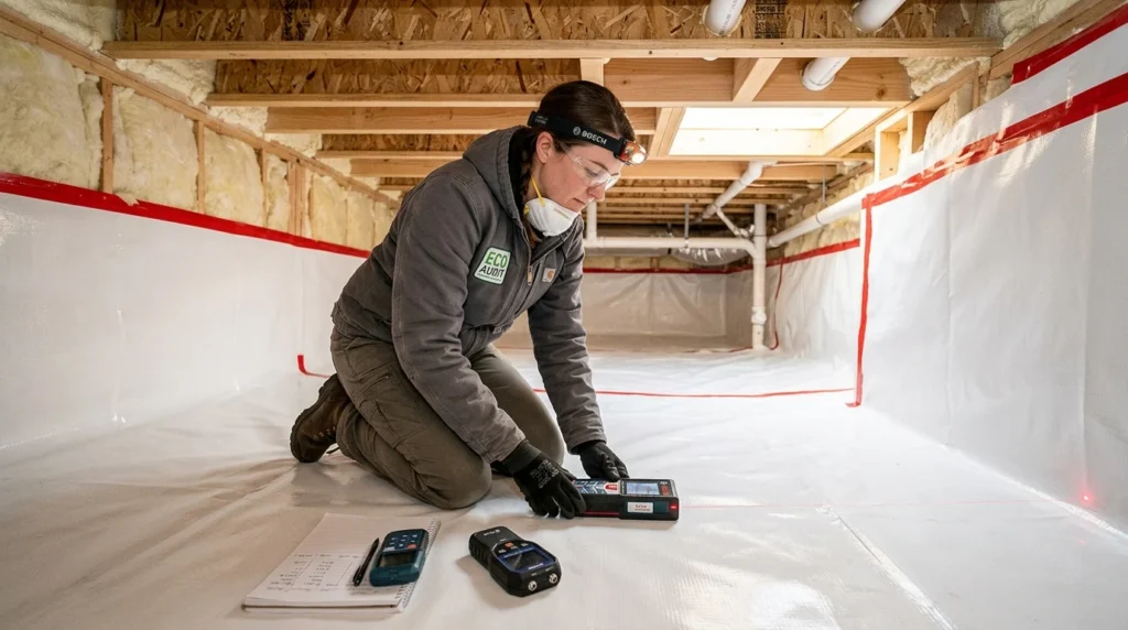 Building Science Auditor Calculating Crawl Space Moisture Load and Sizing