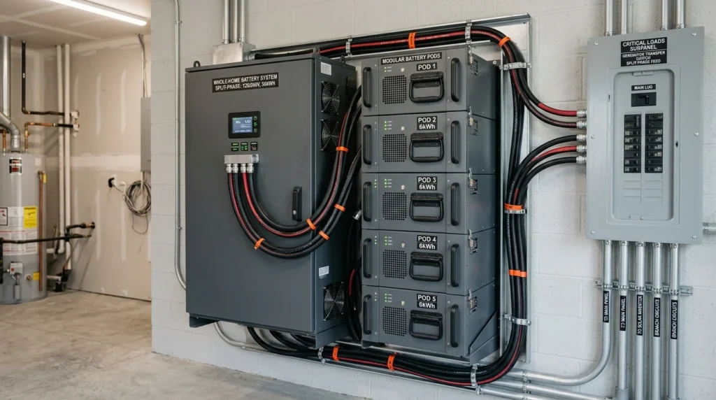 Nature's Generator Powerhouse split-phase backup system in utility room