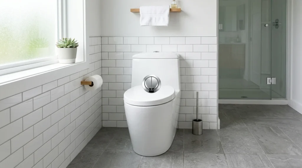 Modern WaterSense certified dual flush high efficiency toilet fixture